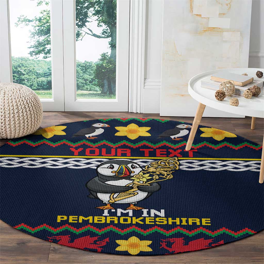 Personalized Pembrokeshire Wales Christmas Round Carpet The Lovespoon Puffin - Wonder Print Shop