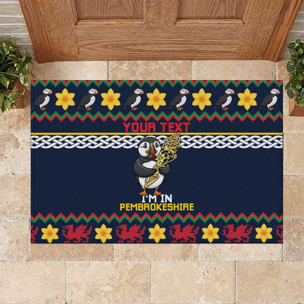 Personalized Pembrokeshire Wales Christmas Rubber Doormat The Lovespoon Puffin - Wonder Print Shop