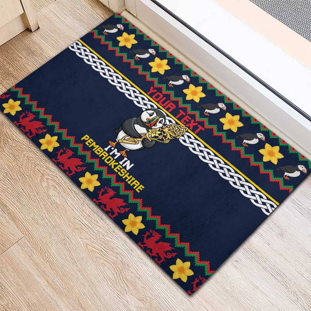 Personalized Pembrokeshire Wales Christmas Rubber Doormat The Lovespoon Puffin - Wonder Print Shop
