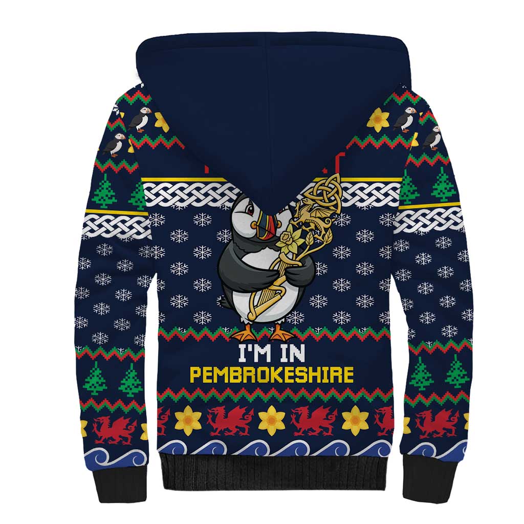 Personalized Pembrokeshire Wales Christmas Sherpa Hoodie The Lovespoon Puffin - Wonder Print Shop
