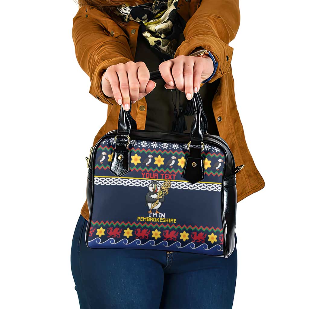 Personalized Pembrokeshire Wales Christmas Shoulder Handbag The Lovespoon Puffin - Wonder Print Shop