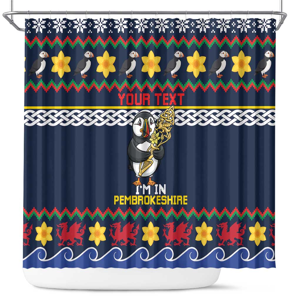 Personalized Pembrokeshire Wales Christmas Shower Curtain The Lovespoon Puffin - Wonder Print Shop