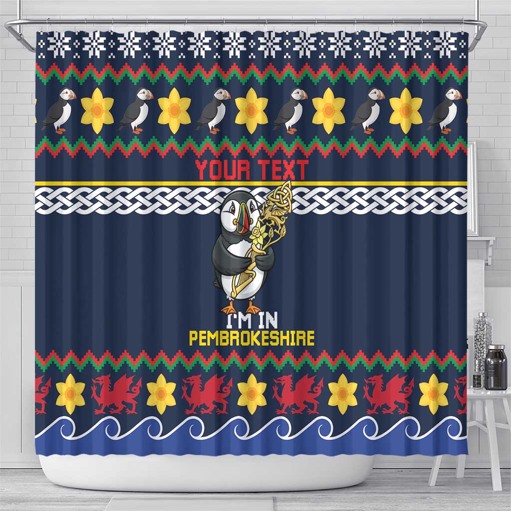 Personalized Pembrokeshire Wales Christmas Shower Curtain The Lovespoon Puffin - Wonder Print Shop
