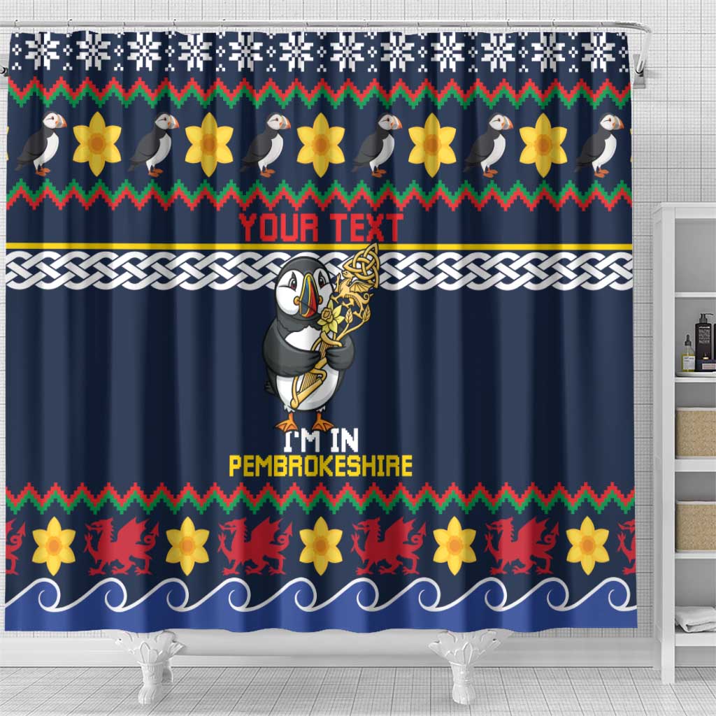 Personalized Pembrokeshire Wales Christmas Shower Curtain The Lovespoon Puffin - Wonder Print Shop