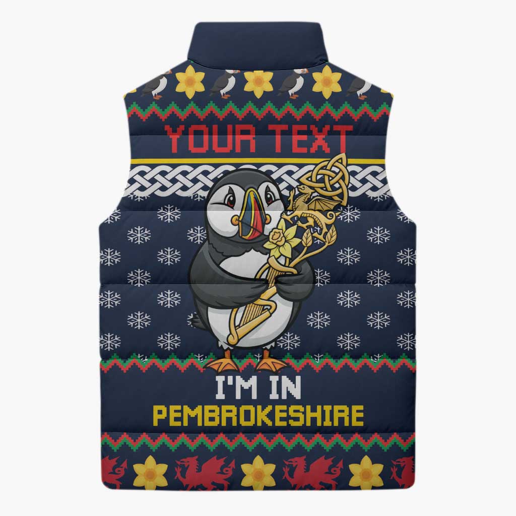 Personalized Pembrokeshire Wales Christmas Sleeveless Puffer Jacket The Lovespoon Puffin - Wonder Print Shop