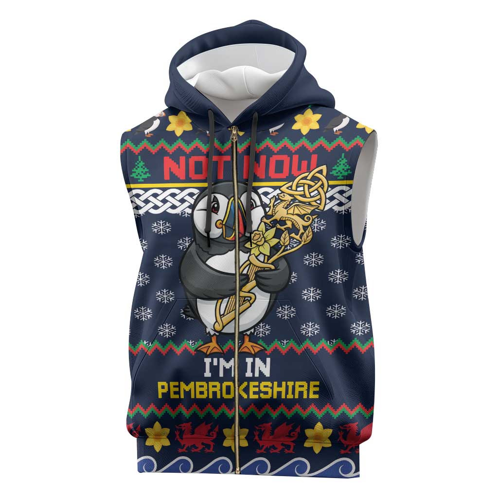 Personalized Pembrokeshire Wales Christmas Sleeveless Zip Hoodie The Lovespoon Puffin - Wonder Print Shop