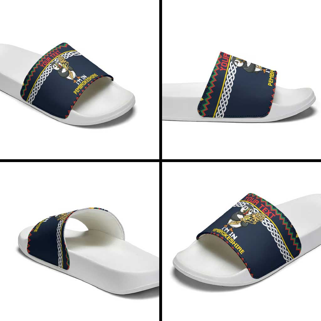 Personalized Pembrokeshire Wales Christmas Slide Sandals The Lovespoon Puffin - Wonder Print Shop