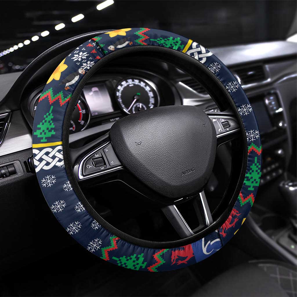 Pembrokeshire Wales Christmas Steering Wheel Cover The Lovespoon Puffin - Wonder Print Shop