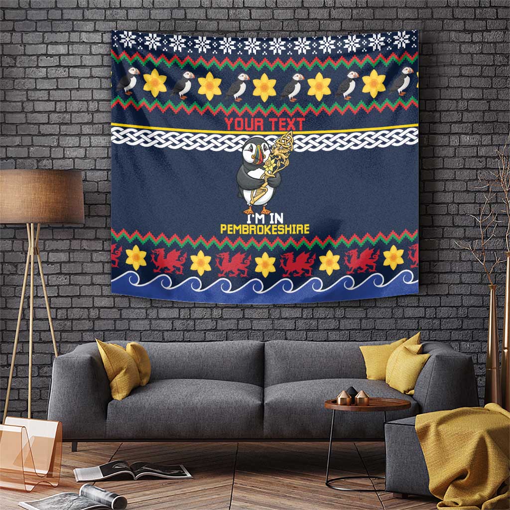 Personalized Pembrokeshire Wales Christmas Tapestry The Lovespoon Puffin - Wonder Print Shop