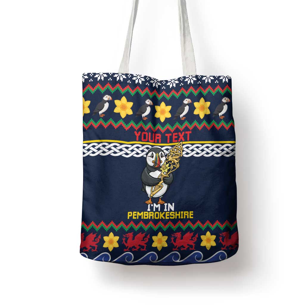 Personalized Pembrokeshire Wales Christmas Tote Bag The Lovespoon Puffin - Wonder Print Shop