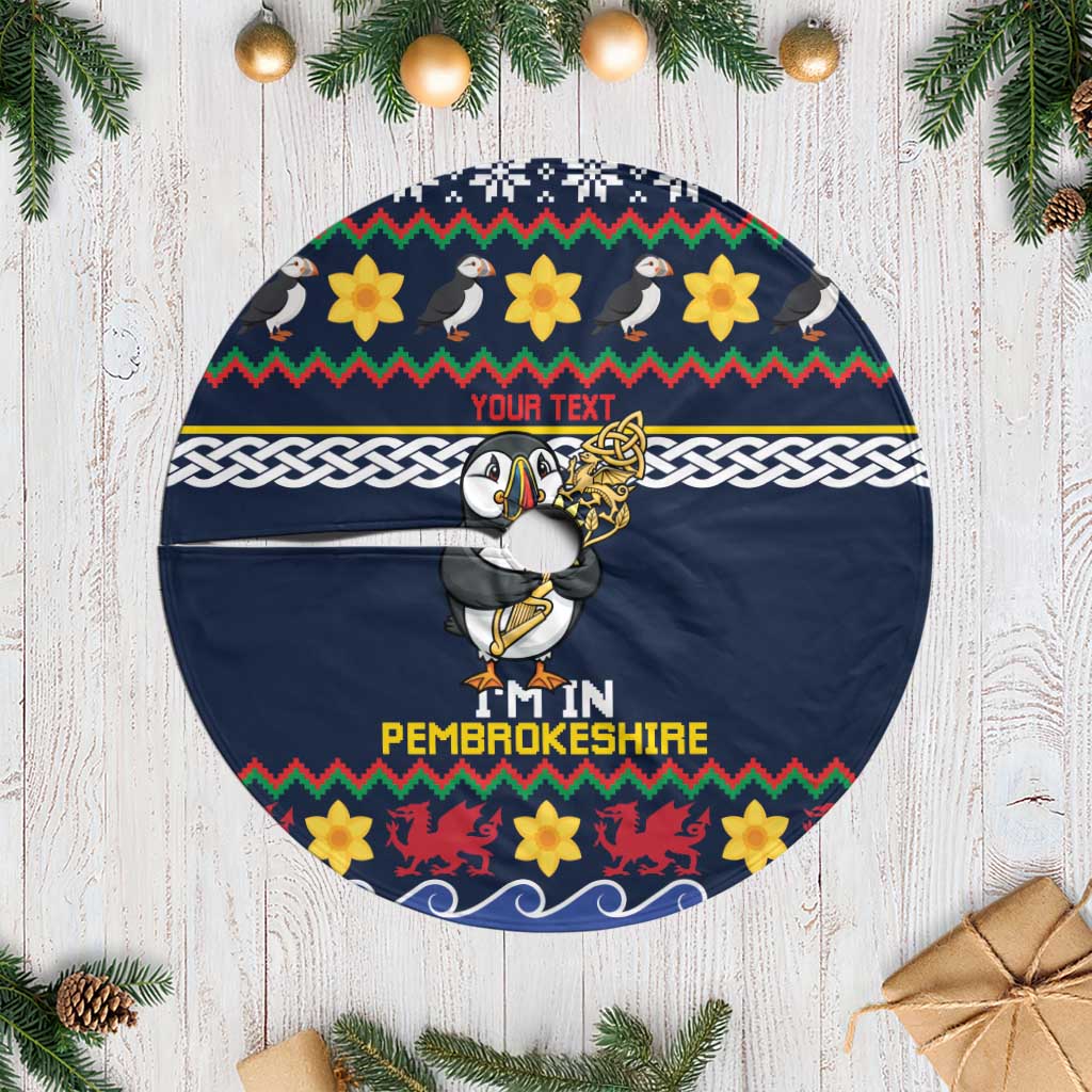 Personalized Pembrokeshire Wales Christmas Tree Skirt The Lovespoon Puffin - Wonder Print Shop