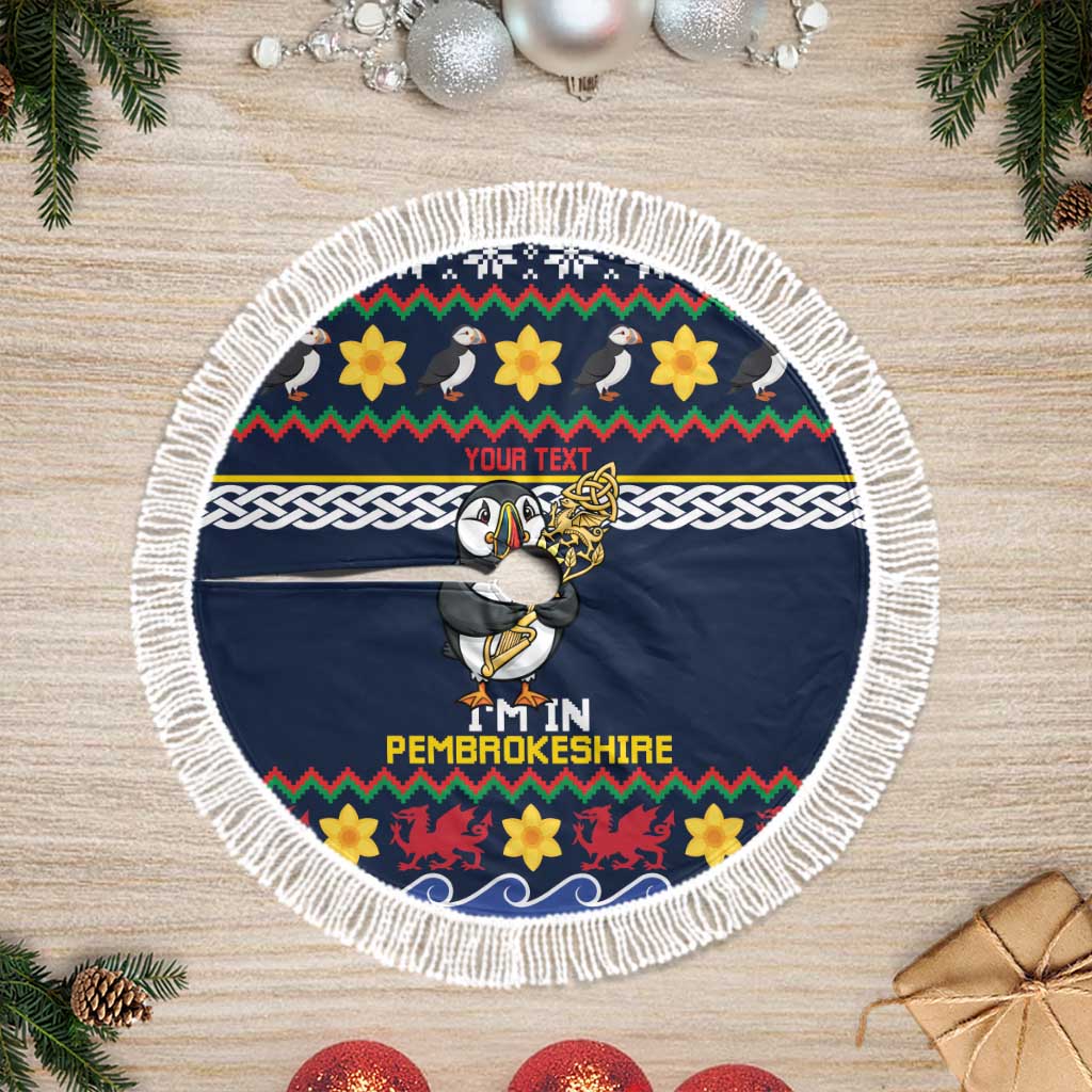 Personalized Pembrokeshire Wales Christmas Tree Skirt The Lovespoon Puffin - Wonder Print Shop