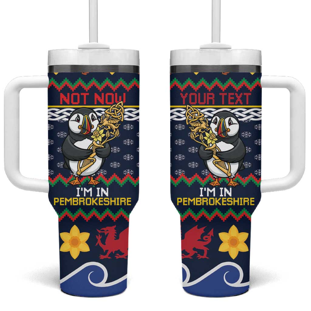 Personalized Pembrokeshire Wales Christmas Tumbler With Handle The Lovespoon Puffin - Wonder Print Shop