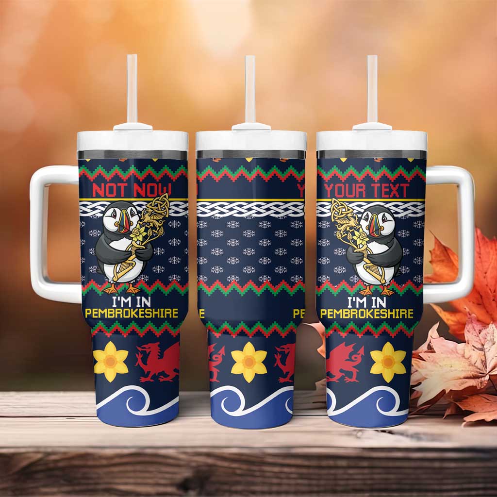 Personalized Pembrokeshire Wales Christmas Tumbler With Handle The Lovespoon Puffin - Wonder Print Shop