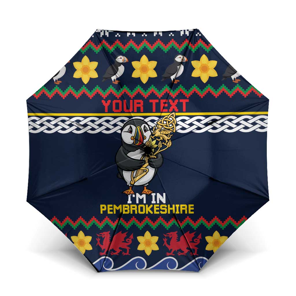 Personalized Pembrokeshire Wales Christmas Umbrella The Lovespoon Puffin - Wonder Print Shop