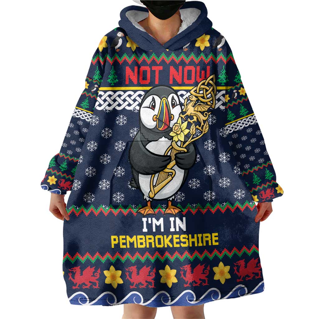 Personalized Pembrokeshire Wales Christmas Wearable Blanket Hoodie The Lovespoon Puffin - Wonder Print Shop