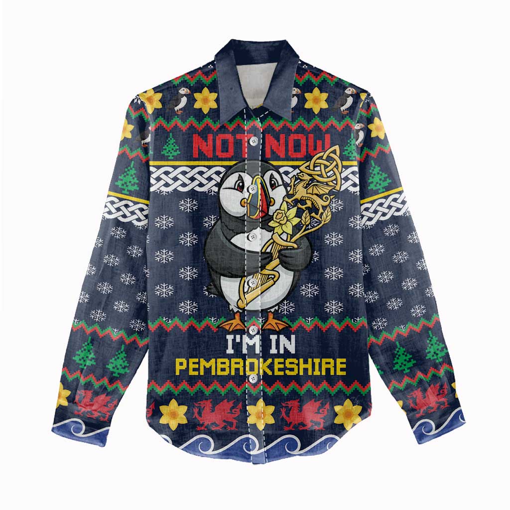 Personalized Pembrokeshire Wales Christmas Women Casual Shirt The Lovespoon Puffin - Wonder Print Shop