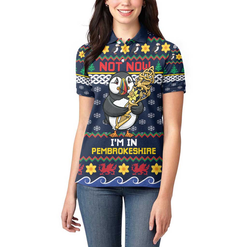 Personalized Pembrokeshire Wales Christmas Women Polo Shirt The Lovespoon Puffin - Wonder Print Shop
