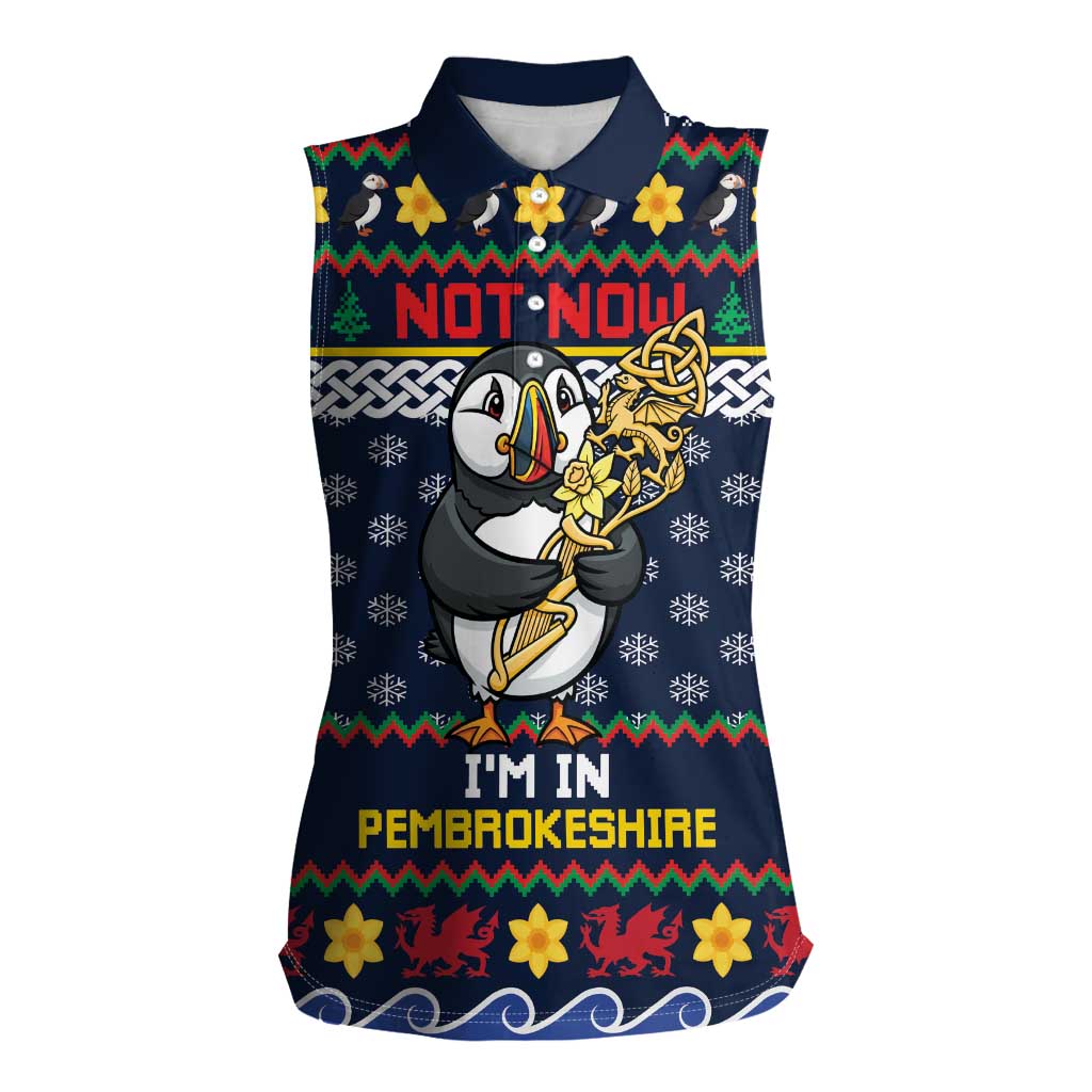 Personalized Pembrokeshire Wales Christmas Women Sleeveless Polo Shirt The Lovespoon Puffin - Wonder Print Shop