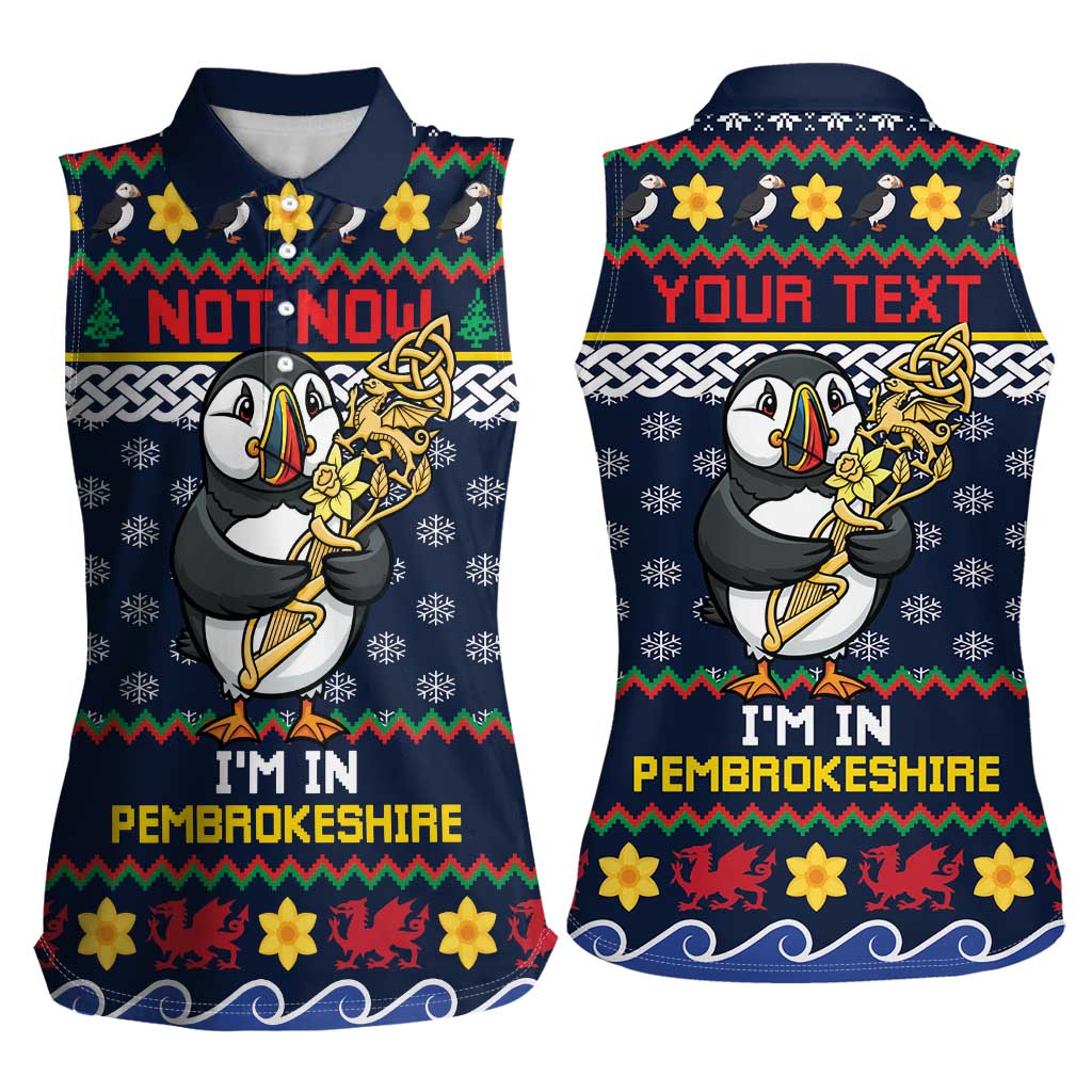 Personalized Pembrokeshire Wales Christmas Women Sleeveless Polo Shirt The Lovespoon Puffin - Wonder Print Shop