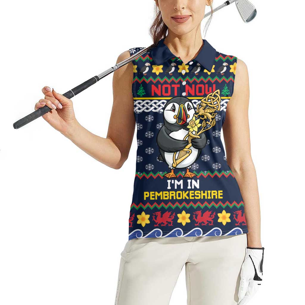 Personalized Pembrokeshire Wales Christmas Women Sleeveless Polo Shirt The Lovespoon Puffin - Wonder Print Shop