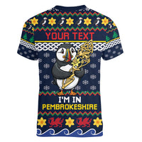 Personalized Pembrokeshire Wales Christmas Women V-Neck T-Shirt The Lovespoon Puffin - Wonder Print Shop