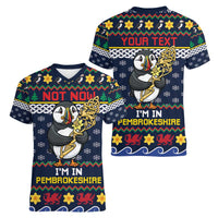 Personalized Pembrokeshire Wales Christmas Women V-Neck T-Shirt The Lovespoon Puffin - Wonder Print Shop