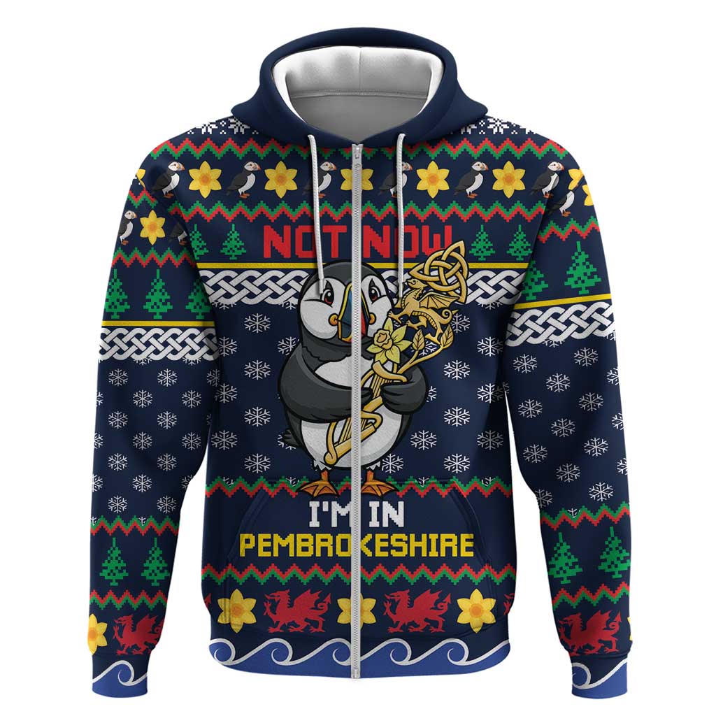 Personalized Pembrokeshire Wales Christmas Zip Hoodie The Lovespoon Puffin - Wonder Print Shop