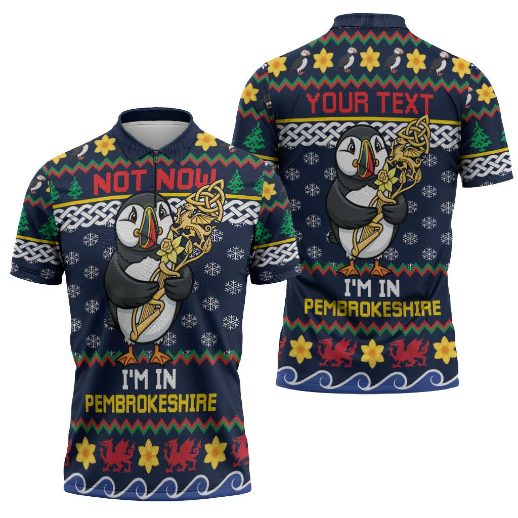 Personalized Pembrokeshire Wales Christmas Zipper Polo Shirt The Lovespoon Puffin - Wonder Print Shop