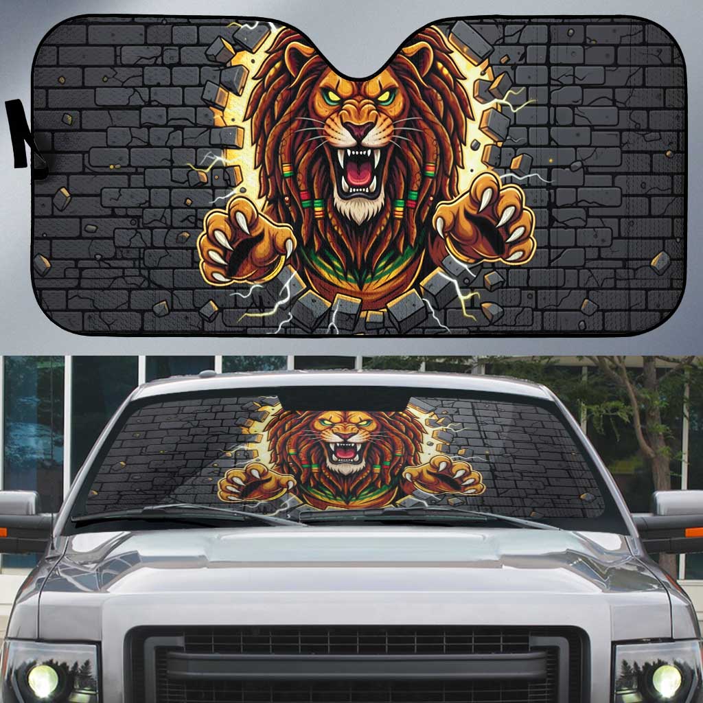 Jamaica Rasta Lion Auto Sun Shade Reggae Lion Breaking Wall Design - Wonder Print Shop