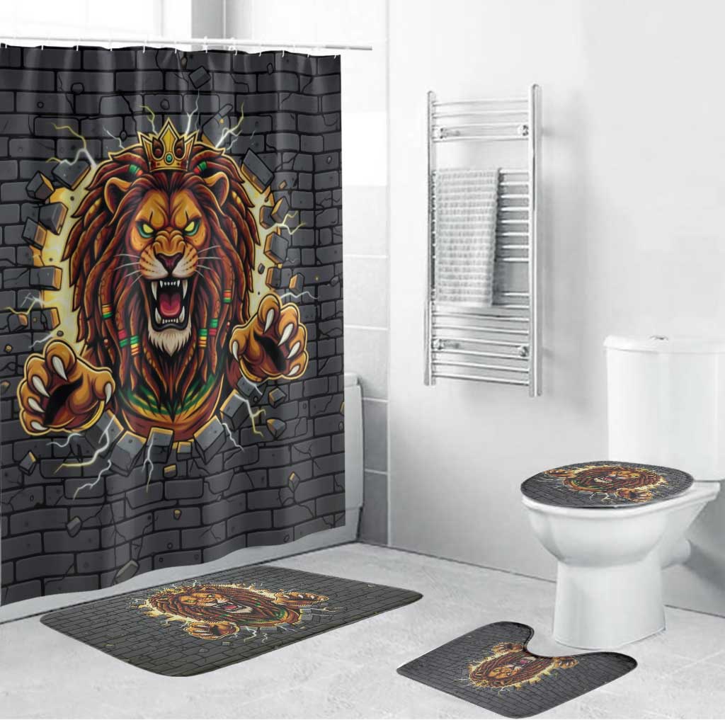Jamaica Rasta Lion Bathroom Set Reggae Lion Breaking Wall Design - Wonder Print Shop
