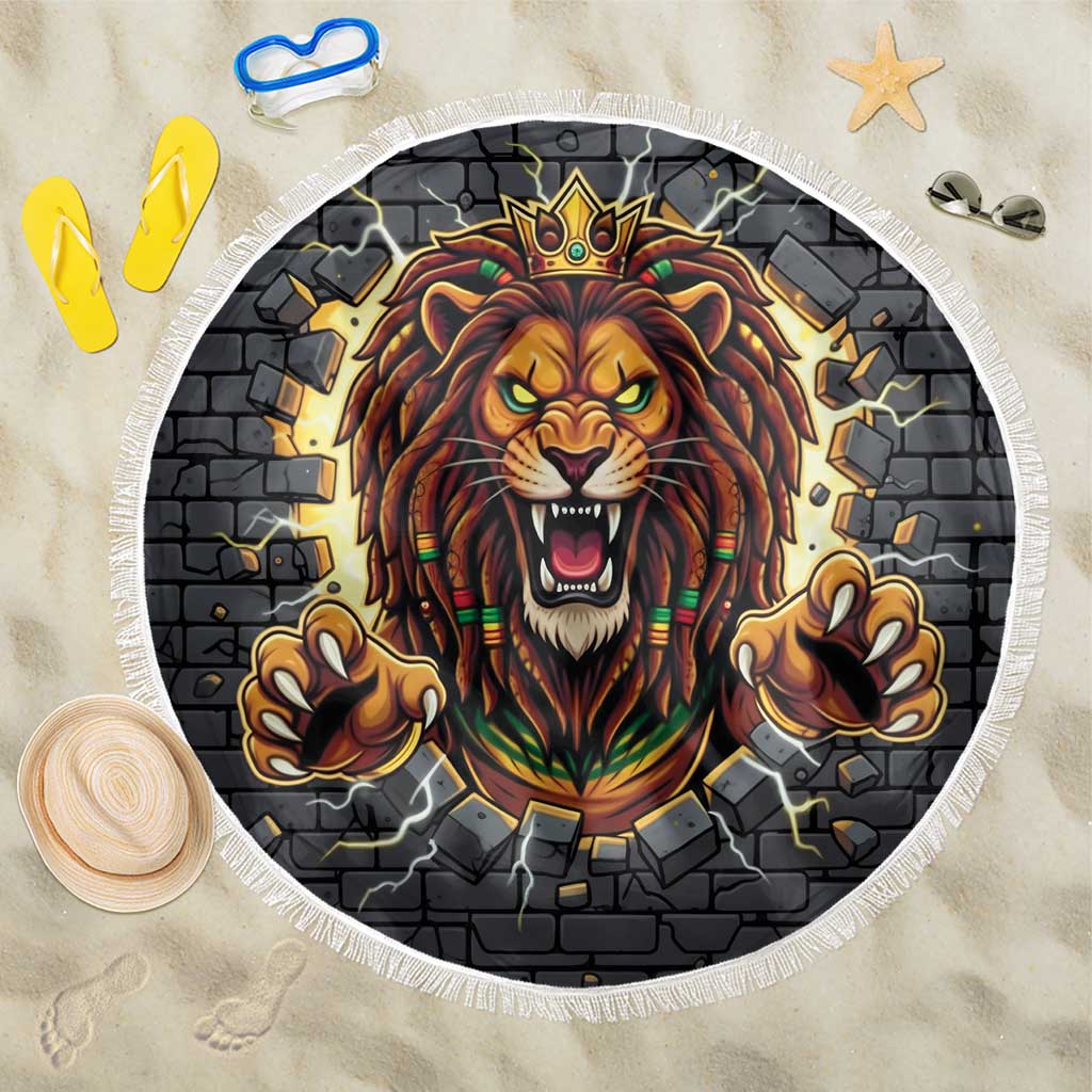 Jamaica Rasta Lion Beach Blanket Reggae Lion Breaking Wall Design - Wonder Print Shop
