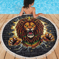 Jamaica Rasta Lion Beach Blanket Reggae Lion Breaking Wall Design - Wonder Print Shop