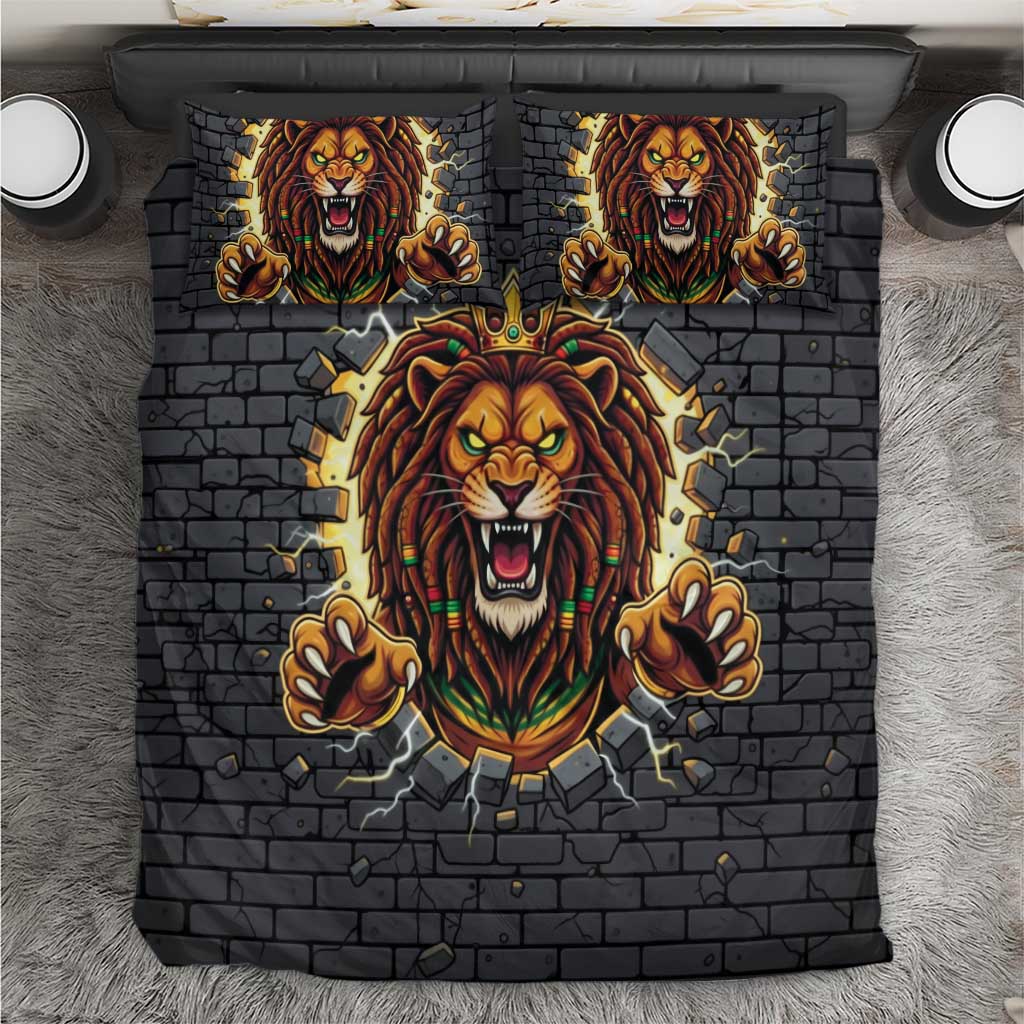 Jamaica Rasta Lion Bedding Set Reggae Lion Breaking Wall Design - Wonder Print Shop