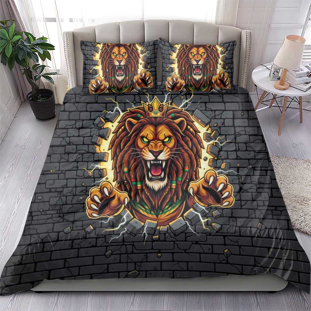 Jamaica Rasta Lion Bedding Set Reggae Lion Breaking Wall Design - Wonder Print Shop