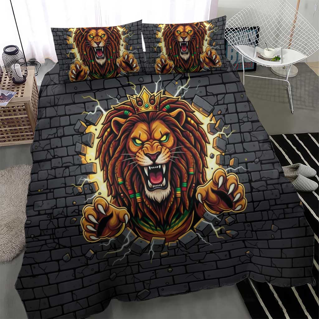 Jamaica Rasta Lion Bedding Set Reggae Lion Breaking Wall Design - Wonder Print Shop