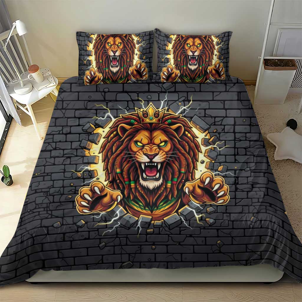 Jamaica Rasta Lion Bedding Set Reggae Lion Breaking Wall Design - Wonder Print Shop