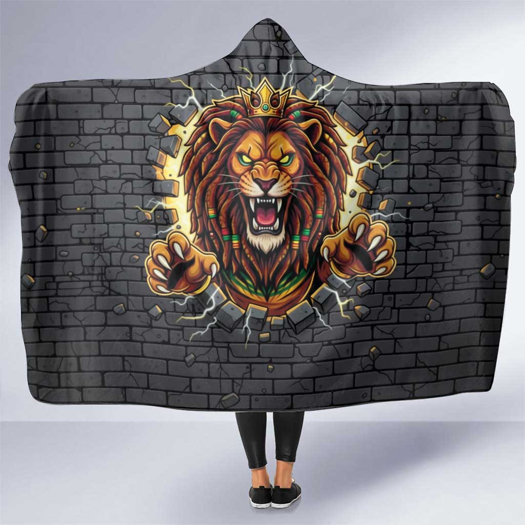 Jamaica Rasta Lion Hooded Blanket Reggae Lion Breaking Wall Design - Wonder Print Shop