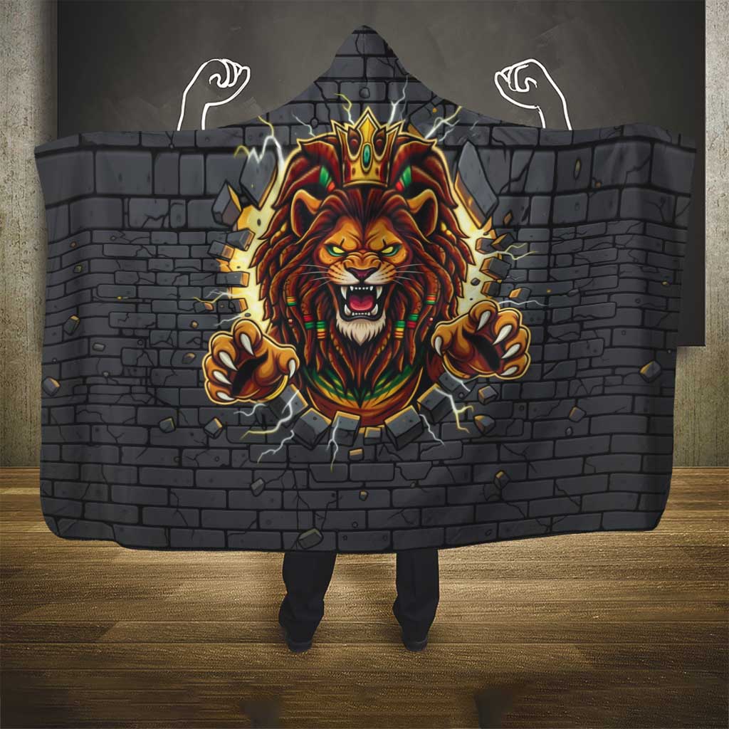 Jamaica Rasta Lion Hooded Blanket Reggae Lion Breaking Wall Design - Wonder Print Shop