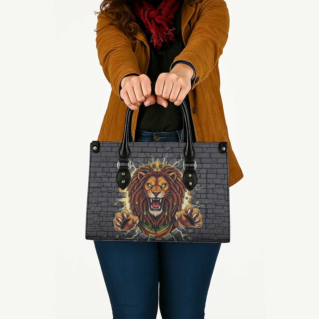 Jamaica Rasta Lion Leather Bag Reggae Lion Breaking Wall Design - Wonder Print Shop