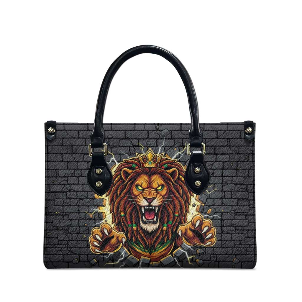 Jamaica Rasta Lion Leather Bag Reggae Lion Breaking Wall Design - Wonder Print Shop