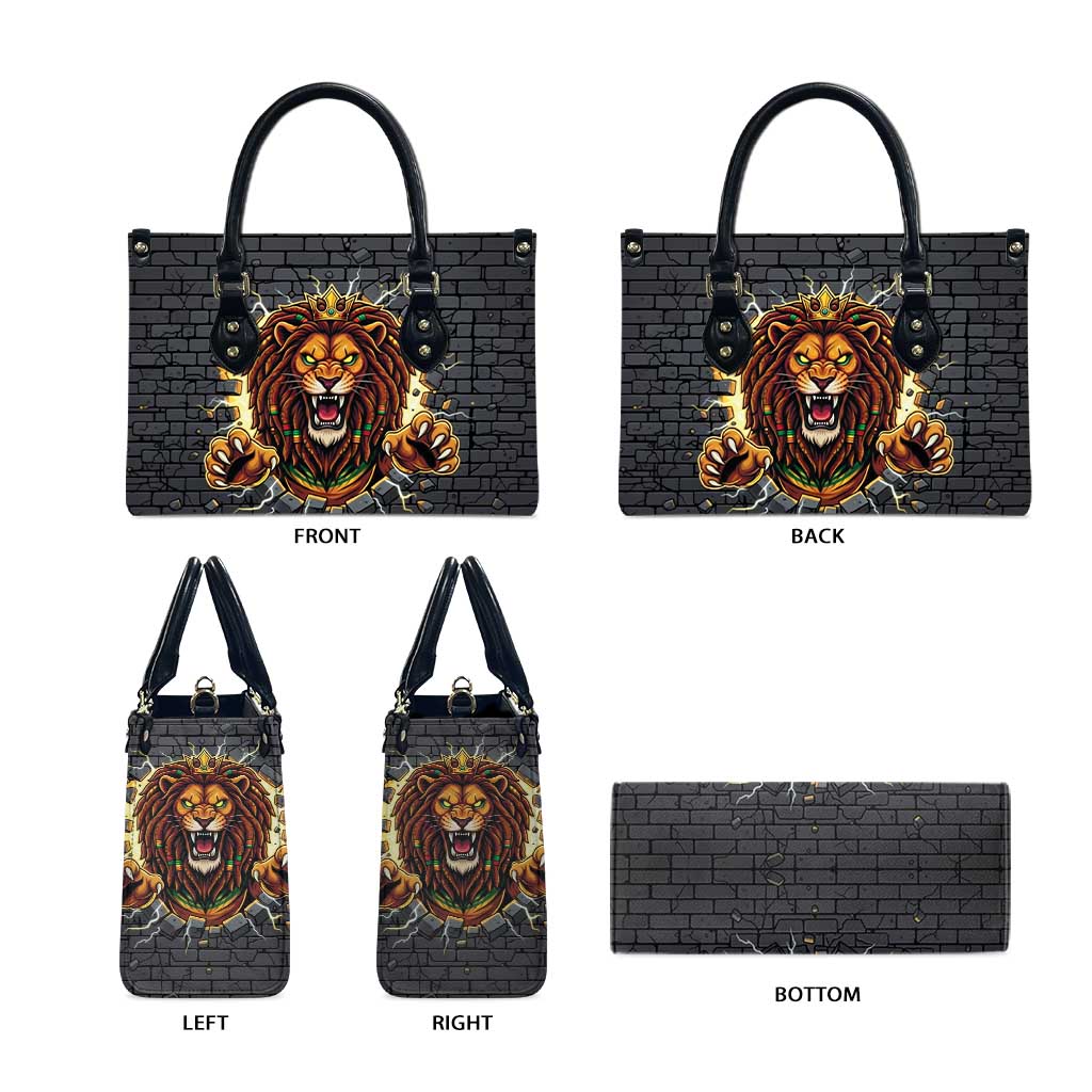 Jamaica Rasta Lion Leather Bag Reggae Lion Breaking Wall Design - Wonder Print Shop