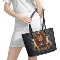 Jamaica Rasta Lion Leather Tote Bag Reggae Lion Breaking Wall Design - Wonder Print Shop