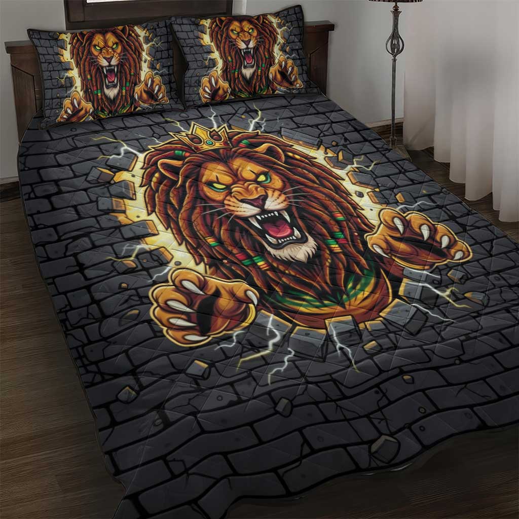 Jamaica Rasta Lion Quilt Bed Set Reggae Lion Breaking Wall Design - Wonder Print Shop