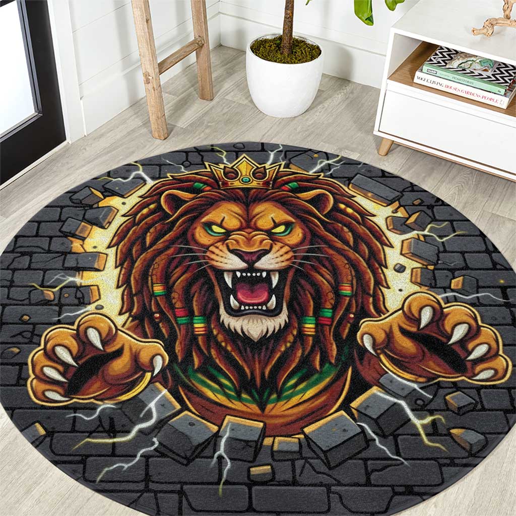 Jamaica Rasta Lion Round Carpet Reggae Lion Breaking Wall Design - Wonder Print Shop
