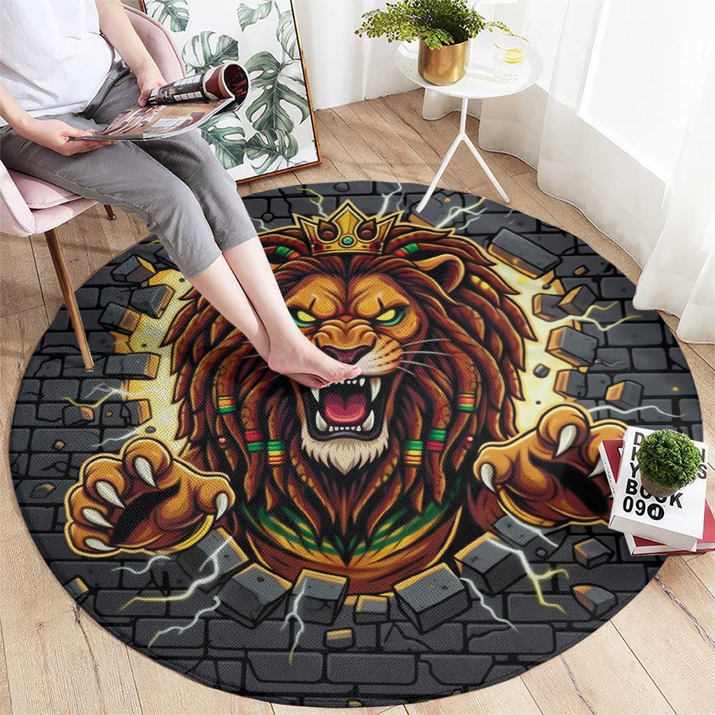 Jamaica Rasta Lion Round Carpet Reggae Lion Breaking Wall Design - Wonder Print Shop
