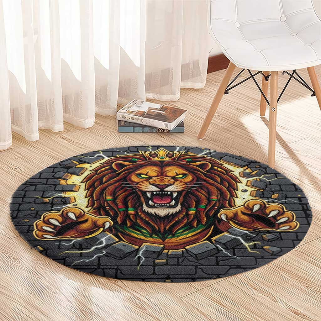 Jamaica Rasta Lion Round Carpet Reggae Lion Breaking Wall Design - Wonder Print Shop