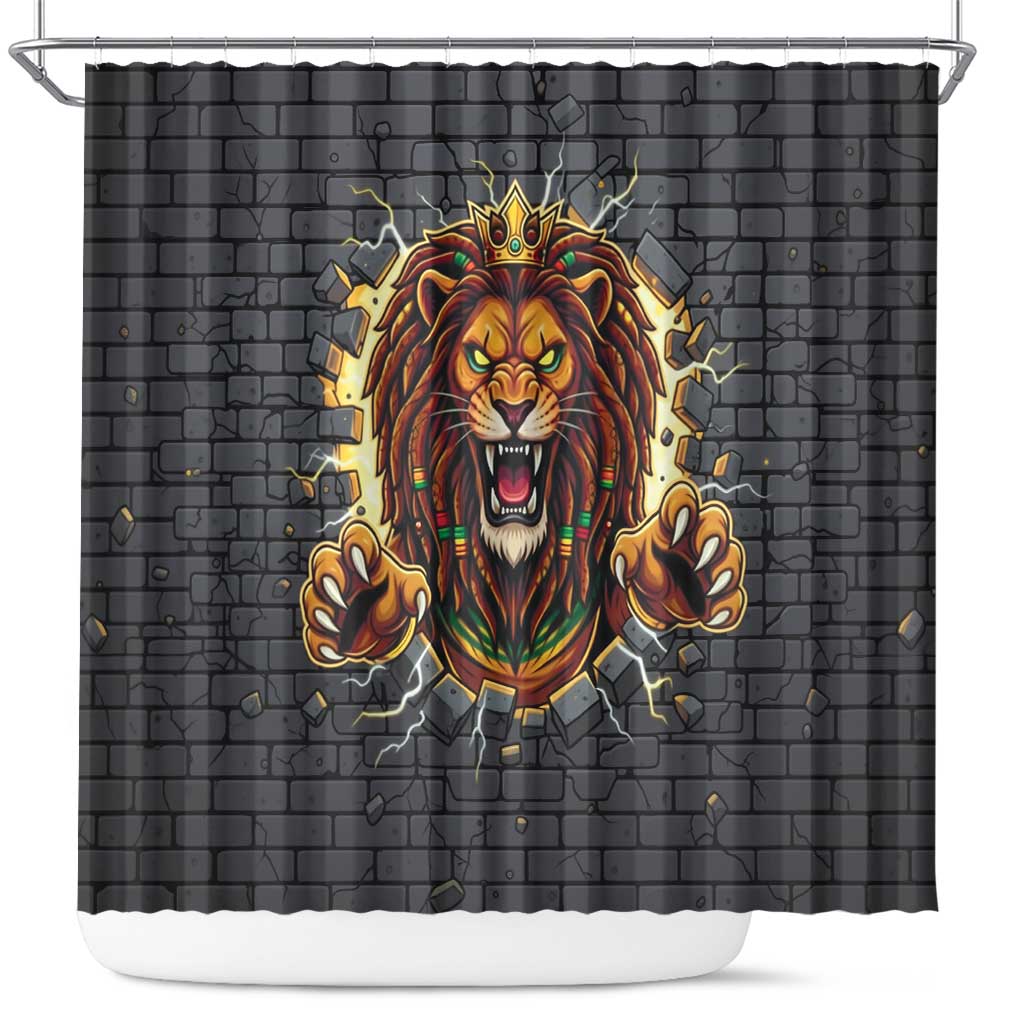 Jamaica Rasta Lion Shower Curtain Reggae Lion Breaking Wall Design - Wonder Print Shop