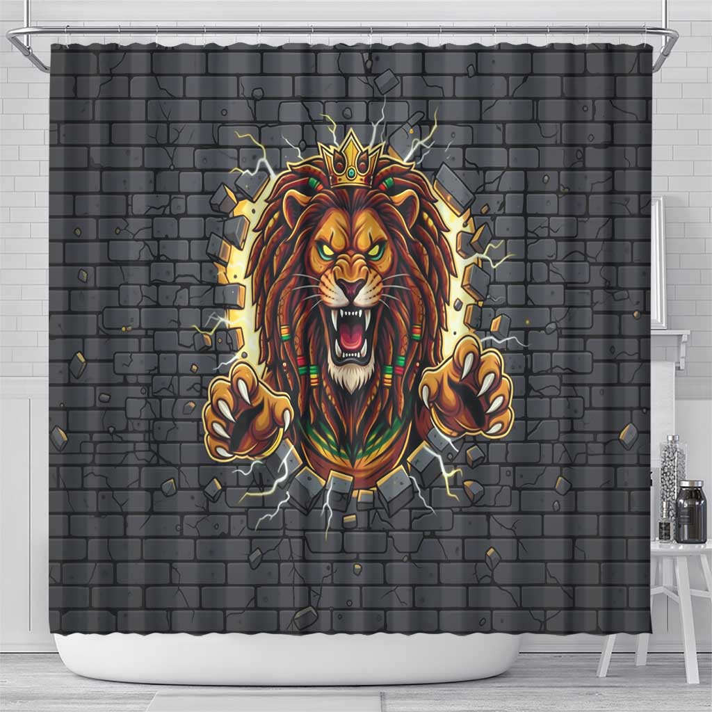 Jamaica Rasta Lion Shower Curtain Reggae Lion Breaking Wall Design - Wonder Print Shop