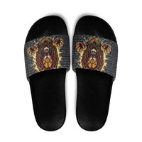 Jamaica Rasta Lion Slide Sandals Reggae Lion Breaking Wall Design - Wonder Print Shop